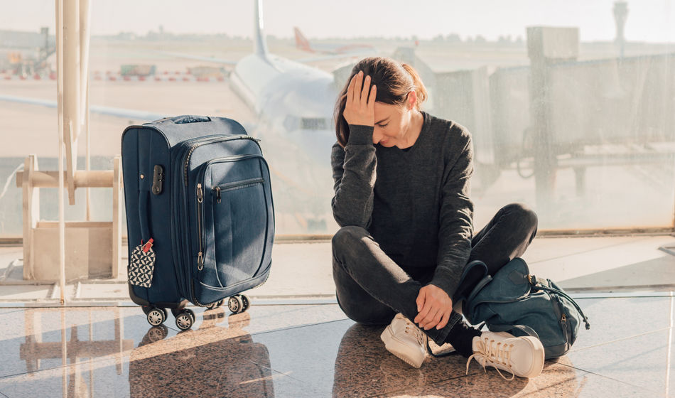 Frustrated traveler waiting for flight