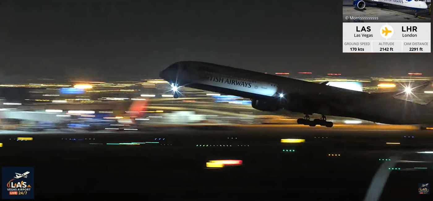 Image: British Airlines' Flight 274 moments after its tire falls off at Harry Reid International Airport in Vegas. (Photo Credit: LAS Vegas Airport LIVE)