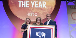 Diane Shober, executive director for the Wyoming Office of Tourism, receives the award of 2025 State Tourism Director of the Year