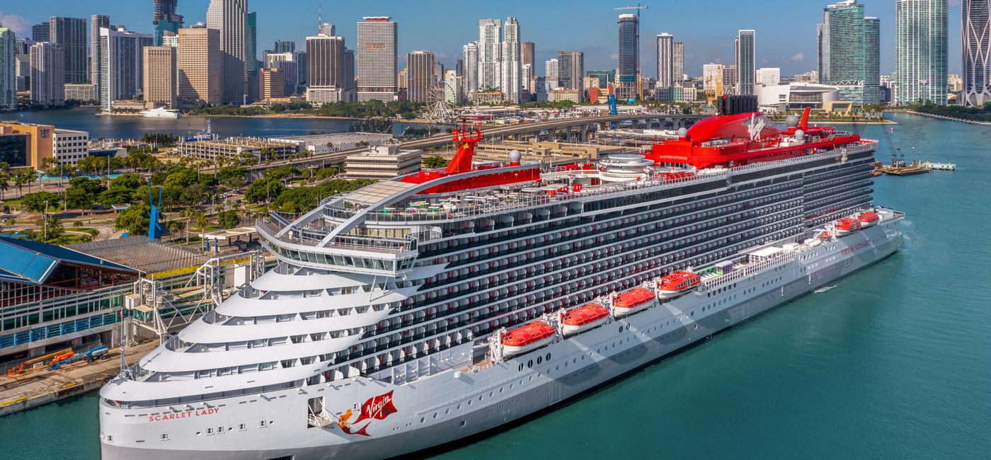 Image: The Scarlet Lady in Miami. (Photo via Virgin Voyages)