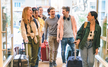 Group of young people traveling