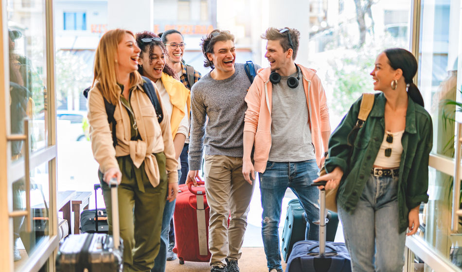 Group of young people traveling