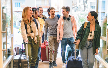 Group of young people traveling