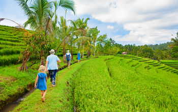 Family on a nature walk in Bali, Indonesia