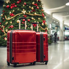 Christmas at the airport, luggage, suitcase, christmas tree