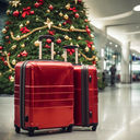Christmas at the airport, luggage, suitcase, christmas tree