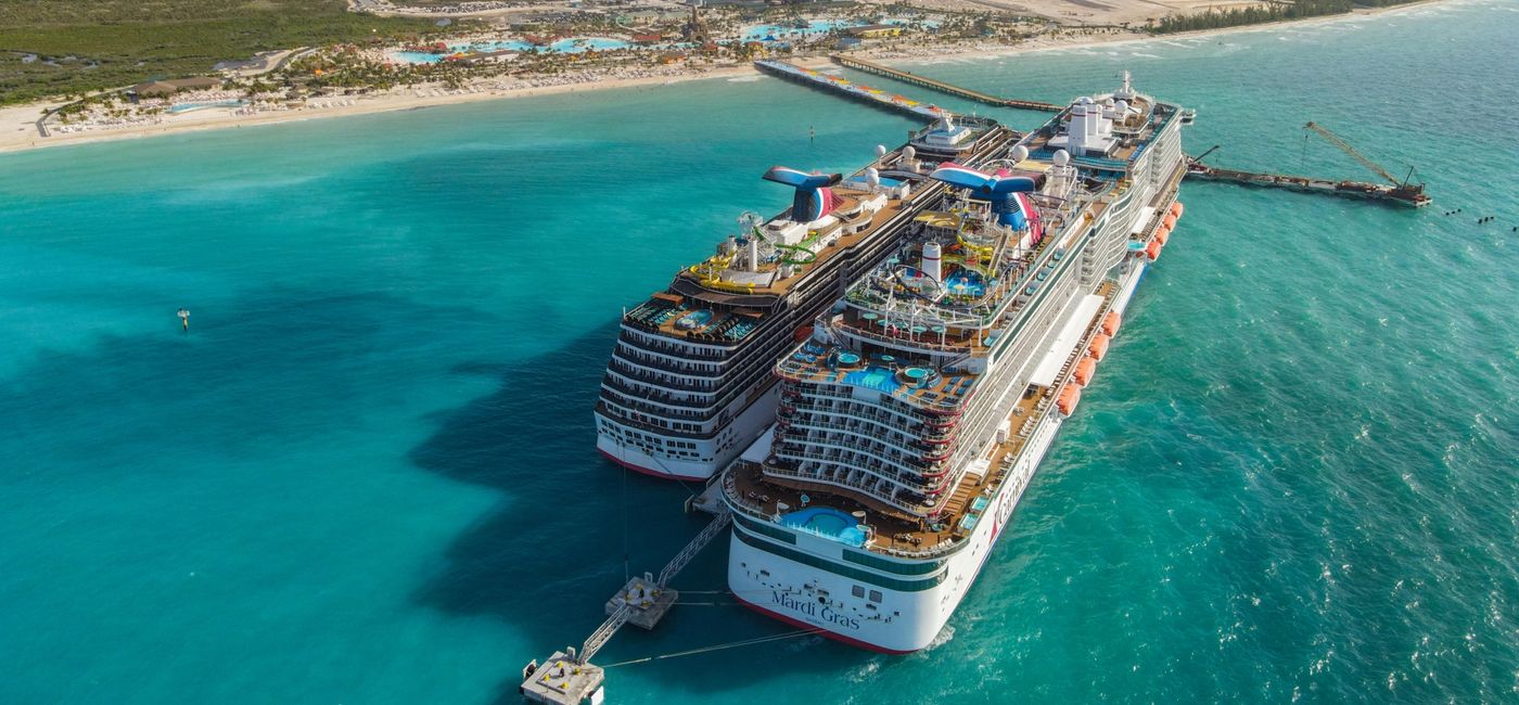 Image: Mardi Gras and Carnival Pride dock at Celebration Key (Photo Credit: Carnival Cruise Line)