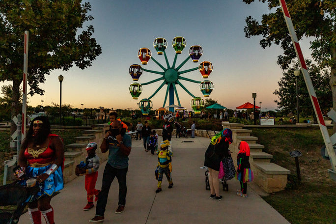Morgan's Wonderland at sunset. Morgan's Wonderland, accessible theme parks, autism, autism-friendly travel