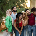 Group of travelers of different ethnicities