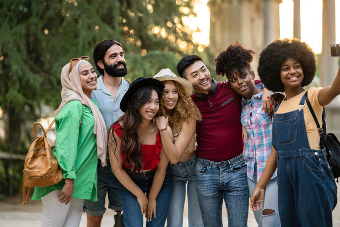 Group of travelers of different ethnicities