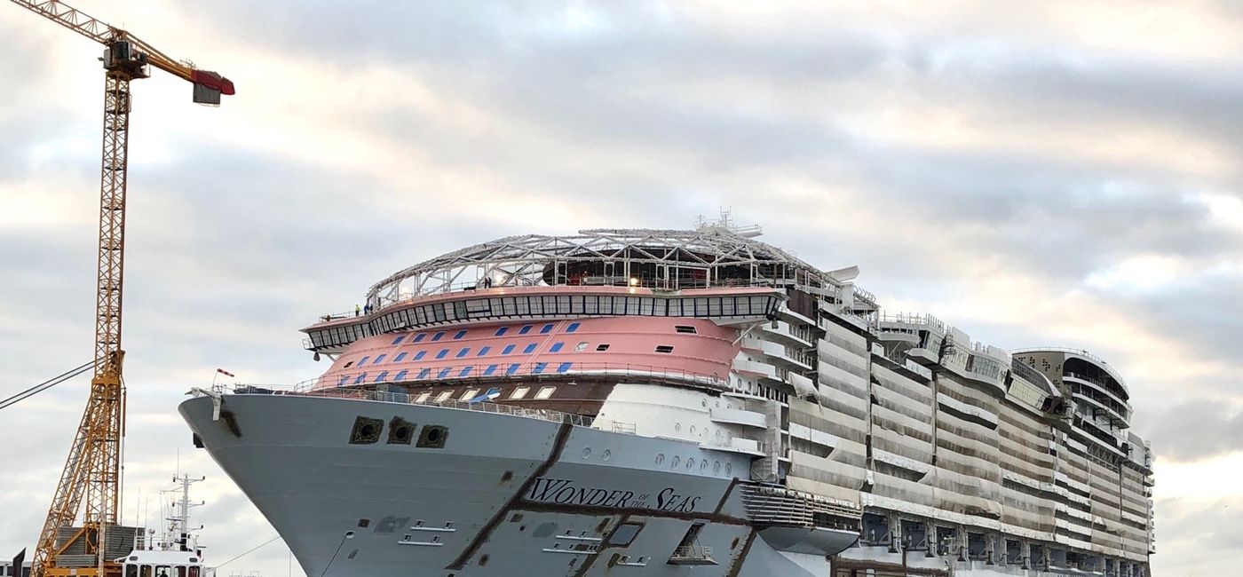Image: Royal Caribbean's Wonder of the seas under construction in France. (Photo via Royal Caribbean International)