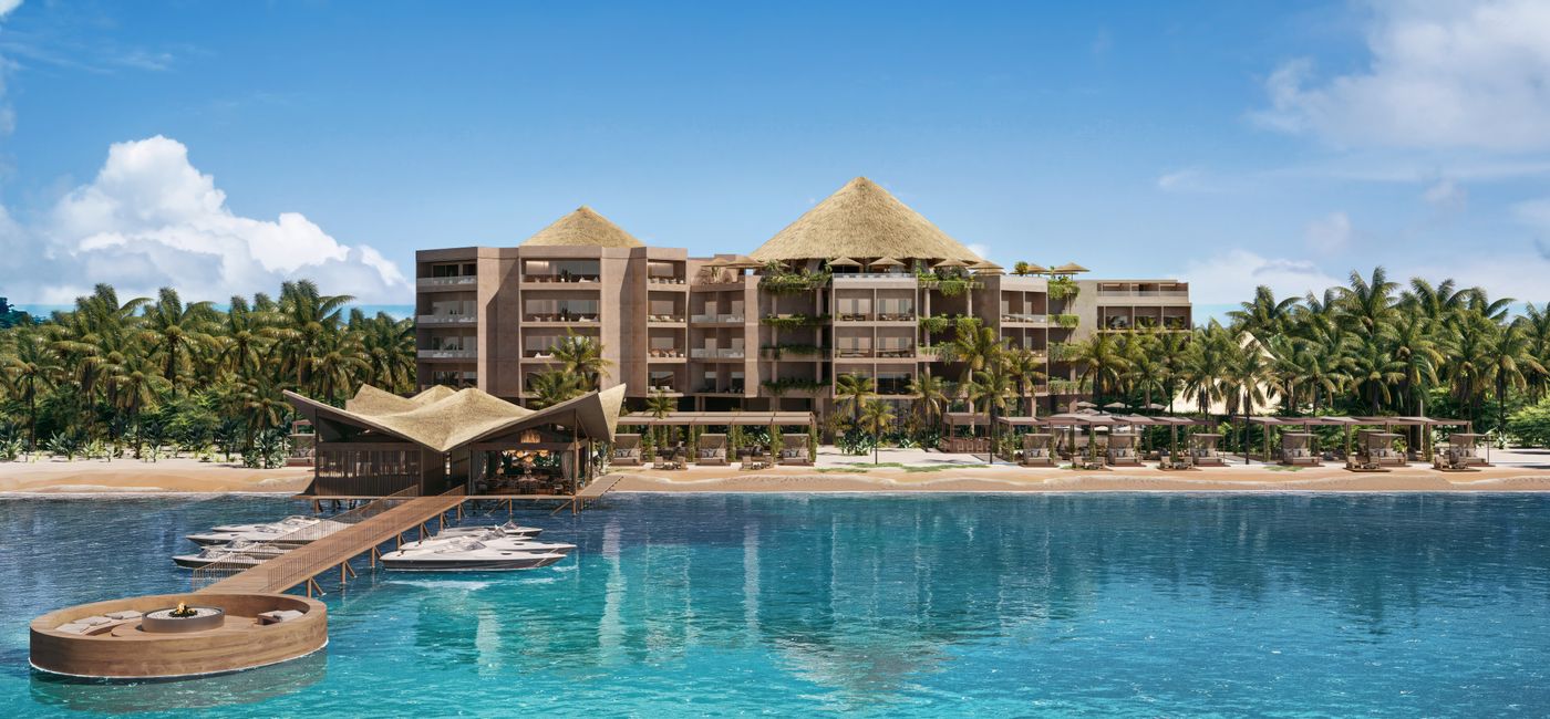 Image: Exterior rendering of Almare, A Luxury Collection Adult All-Inclusive Resort, Isla Mujeres.  (Photo Credit: Marriott International)