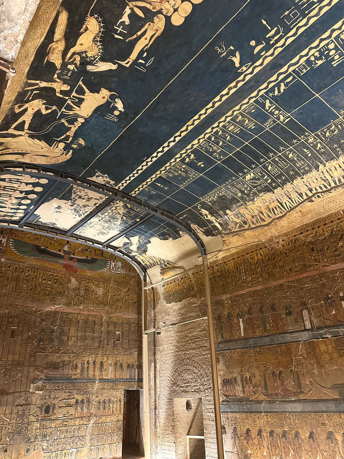 Interior room of the Dendera Temple near Qena, Egypt.