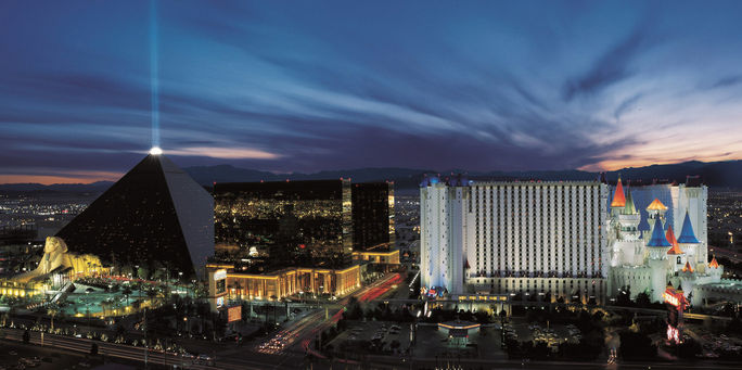 Luxor and Excalibur on the Las Vegas Strip