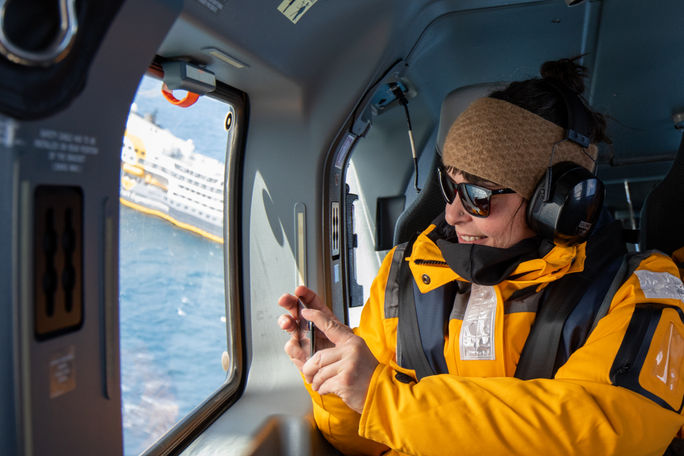 Inside the helicopter