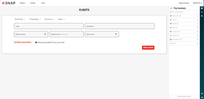 Internova's new SNAP booking tool interface. 