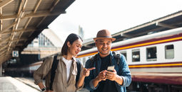 Tourists at a train station