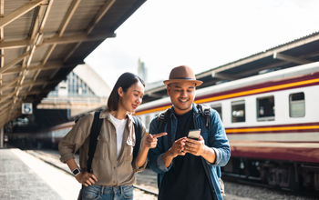 Tourists at a train station