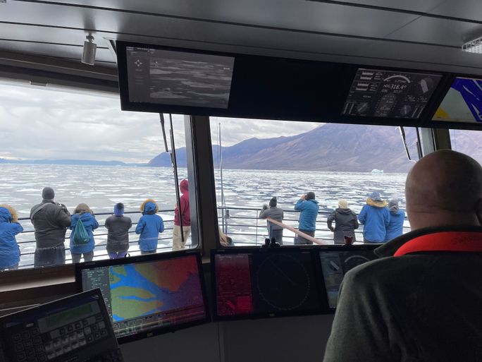 Guests hang out in the bridge and look for wildlife on National Geographic Endurance