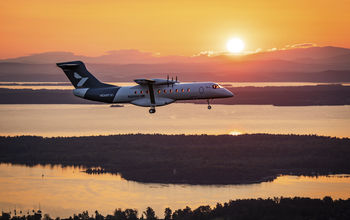 Heart Aerospace’s X1 demonstrator aircraft flies toward the rising sun above upstate New York’s Champlain Valley during its first flight