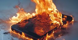 A mobile phone on fire.