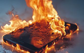 A mobile phone on fire.