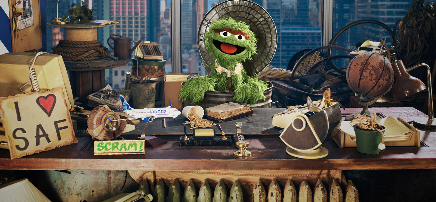 Image: Oscar the Grouch as United Airlines' First Chief Trash Officer. (photo courtesy of United Airlines)
