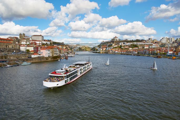Viking river ship in Portugal Viking river ship on Douro River in Portugal.