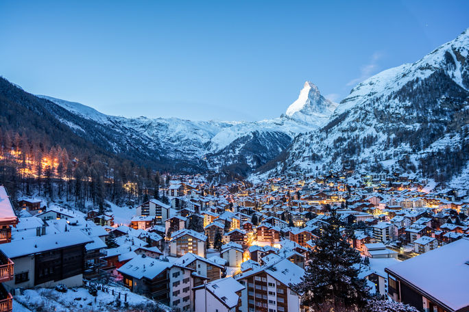 Zermatt, Switzerland, with Matterhorn mountain in the background. Zermatt, Switzerland, with Matterhorn mountain in the background.