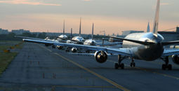 Planes, airplanes, aircraft, lined up, queued, takeoff, waiting, taxiing, runway, New York, JFK airport