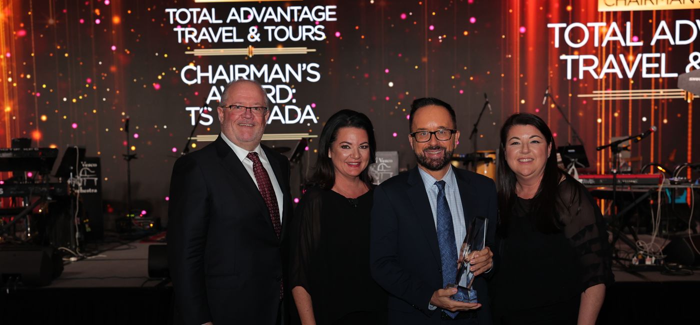 Image: Total Advantage Travel & Tours received the Chairman’s Award – Agency, Travelsavers Canada’s highest honour, for being the top-producing agency of the year. (Photo Credit: Travelsavers Canada)