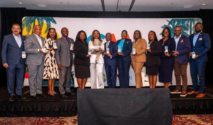 CTO Chairman Ian Gooding-Edghill and Secretary-General Dona Regis-Prosper (center) with colleague ministers and directors in New York City.