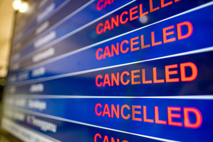 Flights cancelled across the board. cancelled flights, flight disruption, flight status, flight board, cancellations, government shutdown