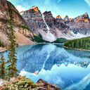 Moraine lake panorama in Banff National Park, Alberta, Canada