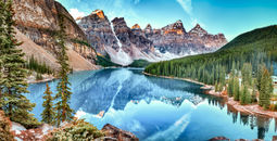Moraine lake panorama in Banff National Park, Alberta, Canada