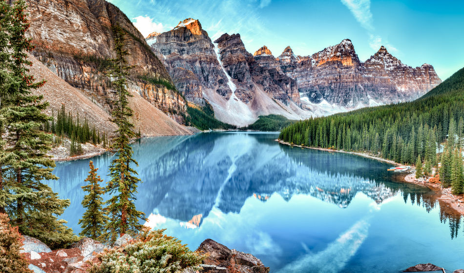 Moraine lake panorama in Banff National Park, Alberta, Canada