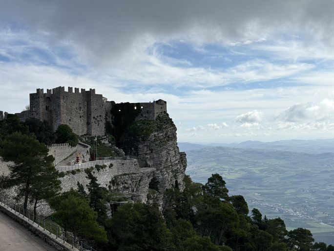 The mountaintop medieval town of Erice provides astonishing views of the Mediterranean coastline. The mountaintop medieval town of Erice provides astonishing views of the Mediterranean coastline.