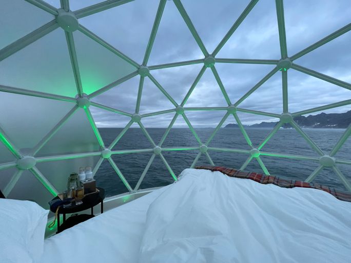 Changing the color of the lights changed the vibe inside the igloo.