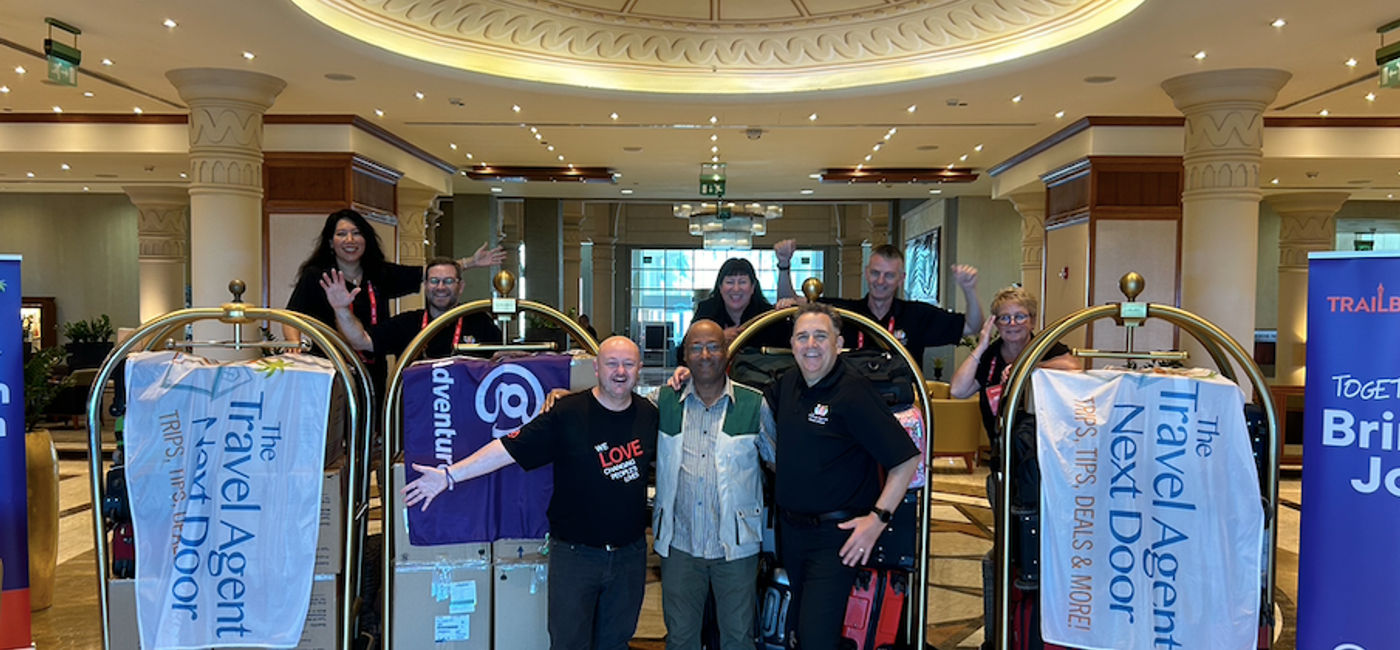 Image: TTAND staff with G Adventures' David Green and Safi Kitchen's Abd Jawad with the donations from TTAND agents (Photo Credit: Marsha Mowers)