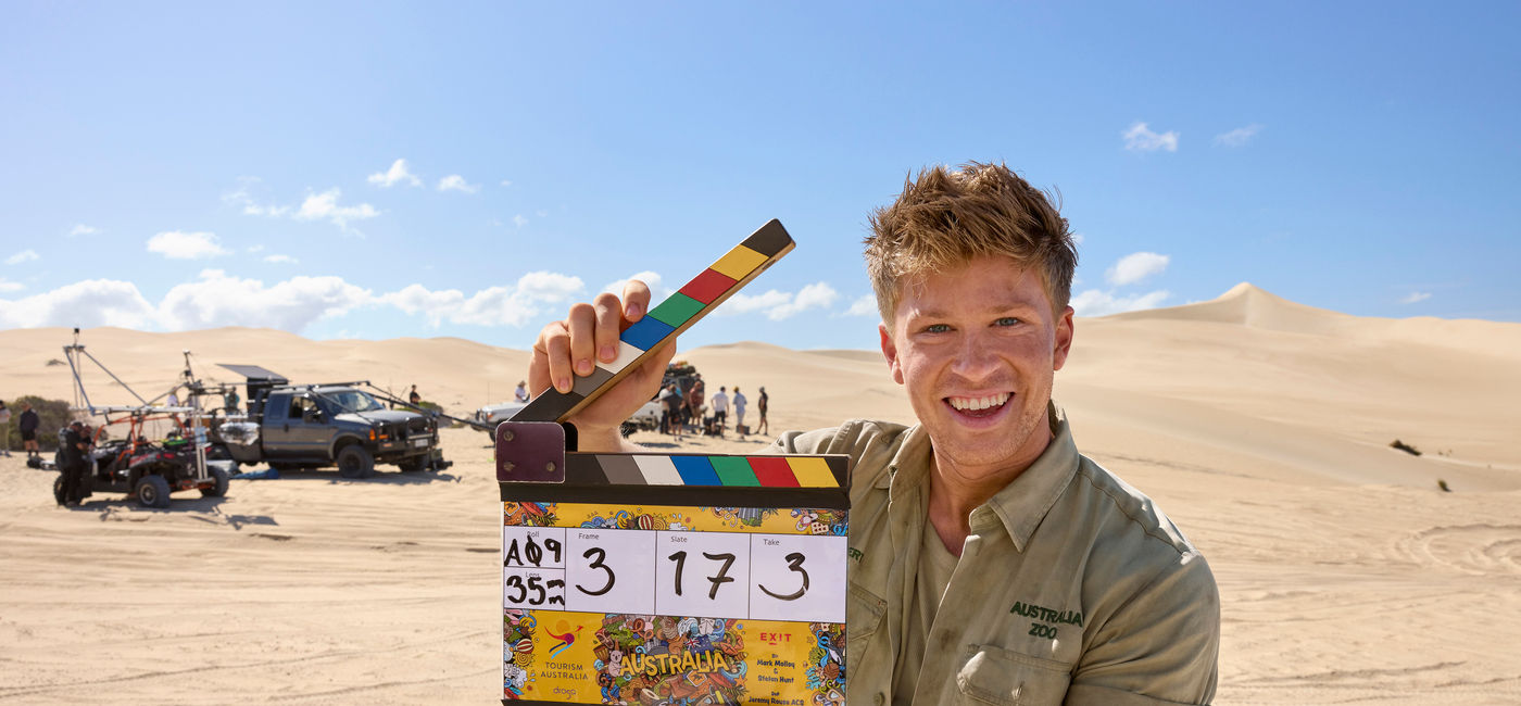 Image: Irwin tourne une vidéo pour la campagne « Come and say G’day » de Tourism Australia (Source: Tourism Australia)