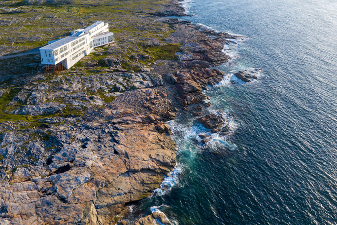 Aerial view of the inn, Fogo Island