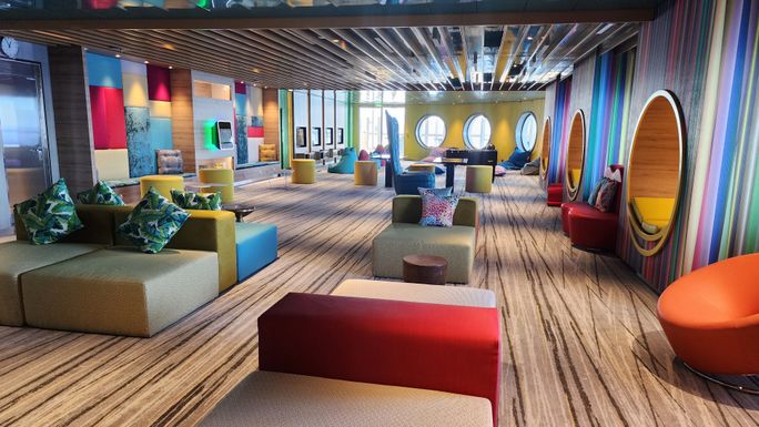 The Social 100 teens' lounge on board Utopia of the Seas. The Social 100 teens' lounge on board Utopia of the Seas.