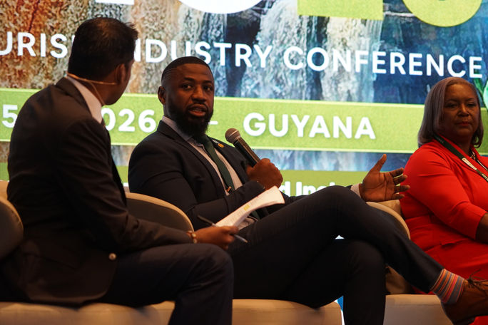 Zhavargo Jolly (center), minister of tourism, agriculture, fisheries, heritage & environment for the Turks and Caicos Islands, addressed Caribbean air connectivity challenges during a SOTIC panel. Zhavargo Jolly (center), minister of tourism, agriculture, fisheries, heritage & environment for the Turks and Caicos Islands, addressed Caribbean air connectivity challenges during a SOTIC panel.