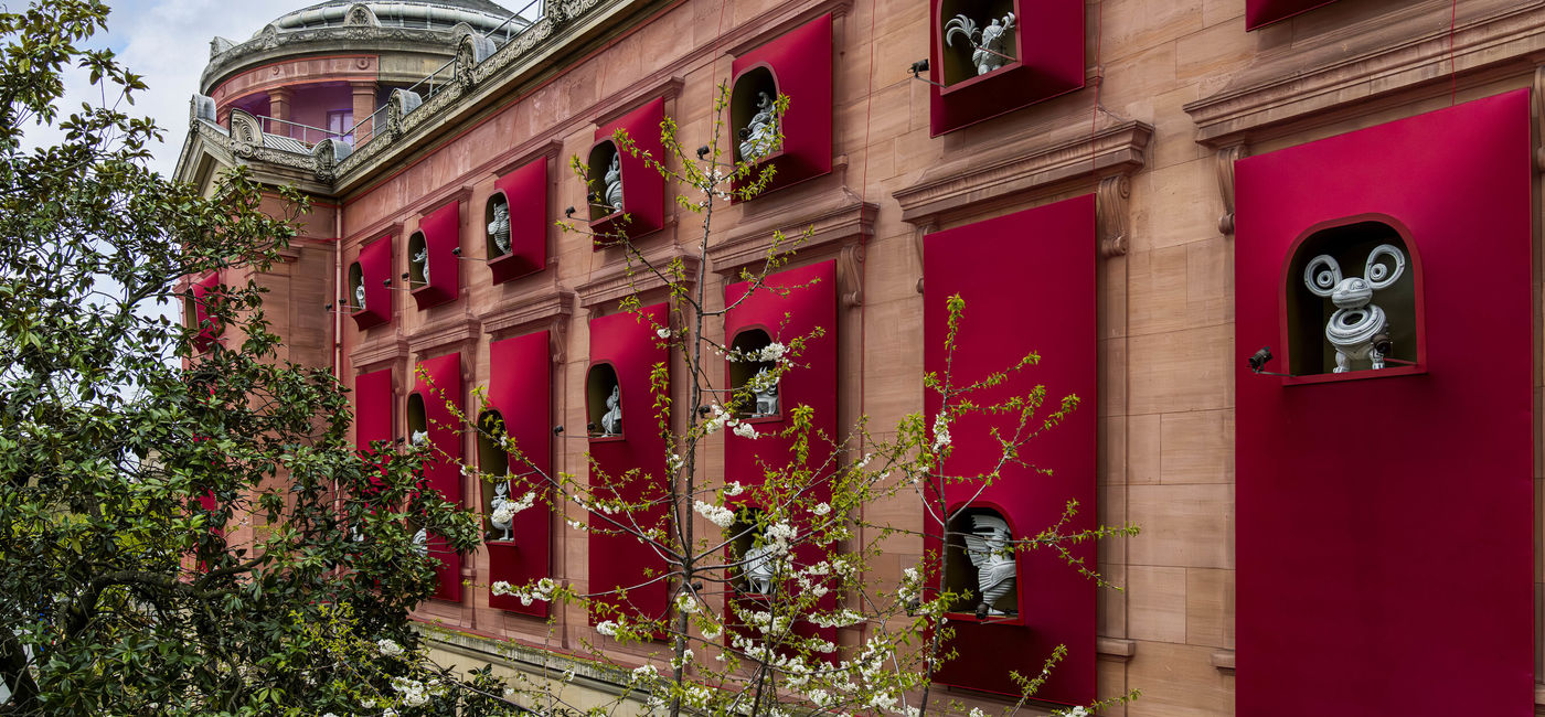Image: These statues were created with the help of AI by Chinese artist Jiang Qiong Er, and are installed outside the Guimet Museum in Paris. (Photo Credit: Frédéric Berthet)