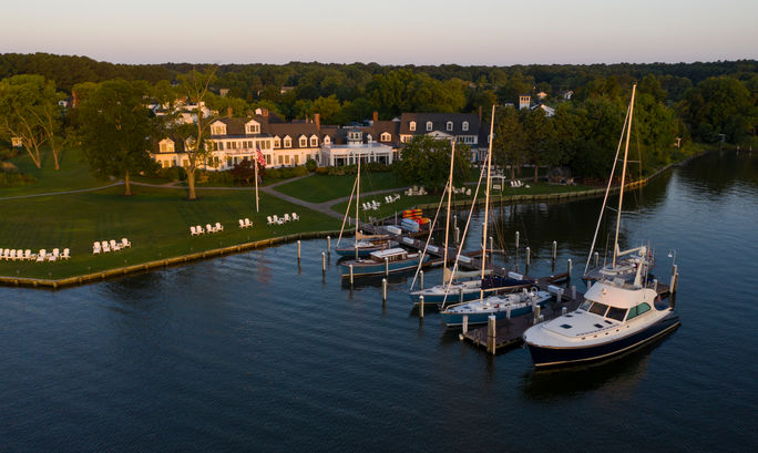 Aerial view of the Inn at Perry Cabin in St. Michaels, Maryland. Inn at Perry Cabin, hotels in st. michaels, maryland hotels, hotels in maryland, st. michaels hotels