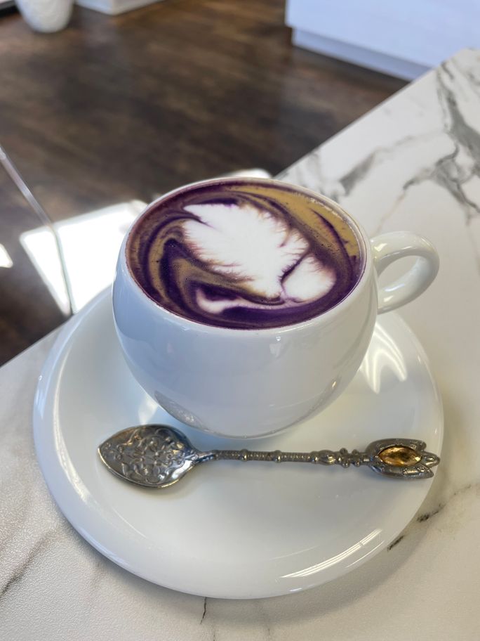 An ube latte at Sunshine Spice & Cafe in Boise, Idaho An ube latte at Sunshine Spice & Cafe in Boise, Idaho