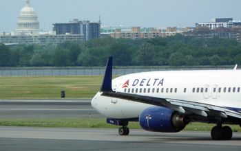 A Delta Air Lines plane taxiing at Ronald Reagan Washington National Airport