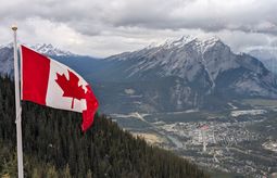 Banff aerial with Canadian flag