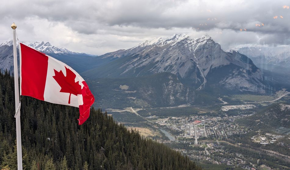 Banff aerial with Canadian flag