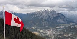 Banff aerial with Canadian flag